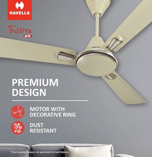 Havells 1200mm Festiva ES Ceiling Fan | Premium Finish, Decorative Fan, Elegant Looks, High Air Delivery, Energy Saving, 100% Pure Copper Motor | 2 Year Warranty | (Pack of 1, Pearl Ivory) - Image 3